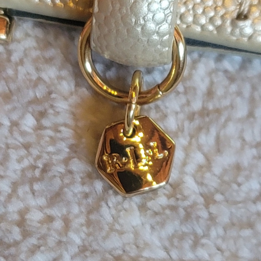 Lauren Ralph Lauren Designer Gold Pebbled Leather Belt Gold Logo Charm M - Picture 4 of 6